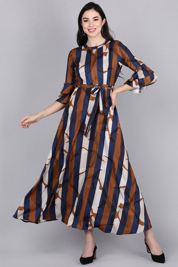 Multicolor Polyester Striped Flared Maxi Dress